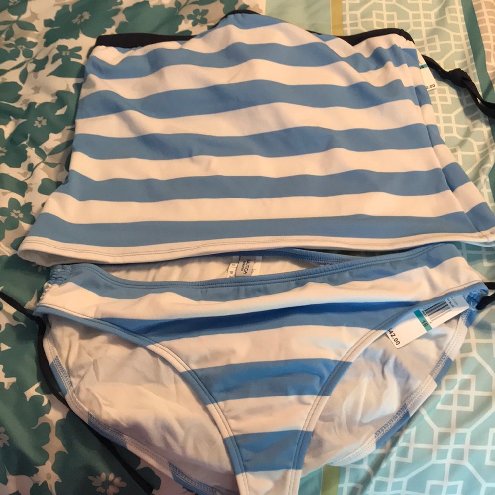 Blue striped bathing suit